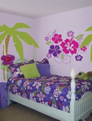 Hawaiian Hibiscus flower wall decals stickers