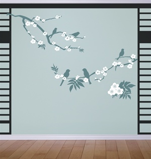 Zen Blossoms Branch with birds wall decal sticker